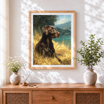 Finished chocolate labrador by lake paint by numbers artwork displayed as home decor