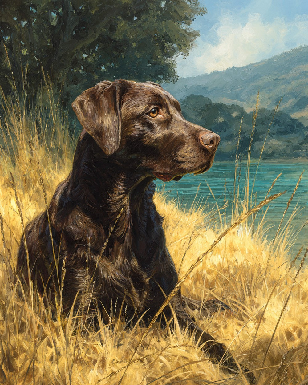 Chocolate labrador by lake paint by numbers kit for beginners