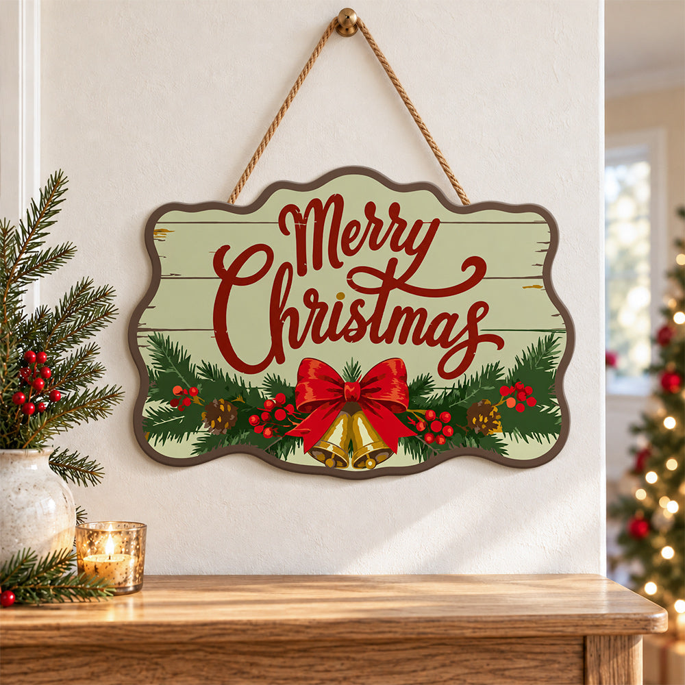 Christmas bells and bow paint by numbers door hanger as indoor wall decor