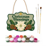 Christmas blessings green paint by numbers door hanger with paints and brushes