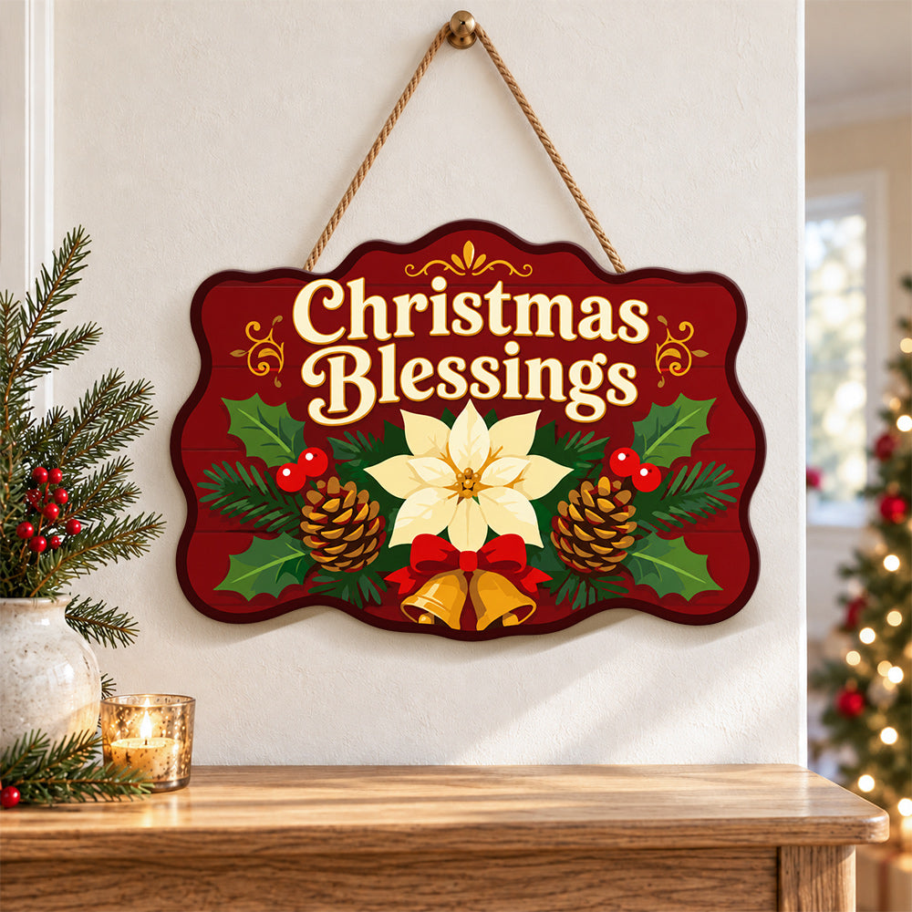 Christmas blessings poinsettia paint by numbers door hanger as indoor wall decor