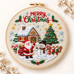 Christmas cabin and tree embroidery kit