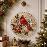Finished christmas cardinal decor pearl diamond painting artwork displayed as holiday home decor