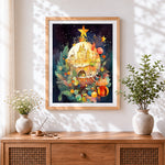 Finished christmas castle bauble cross stitch artwork displayed