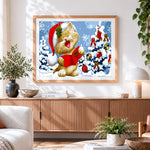 Finished christmas cat singing carols in the snow cross stitch artwork displayed