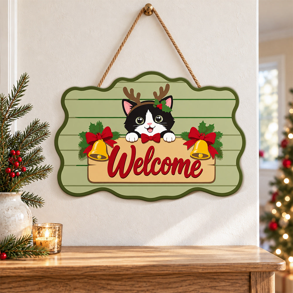 Christmas cat welcome paint by numbers door hanger as indoor wall decor