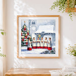 Finished christmas choir singing in the snow paint by numbers artwork displayed as home decor