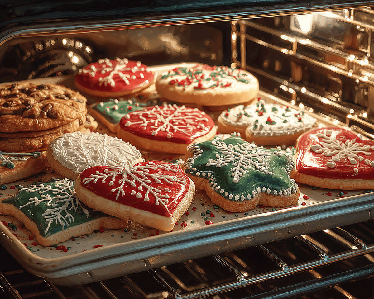 Christmas cookies in oven paint by numbers kit for beginners