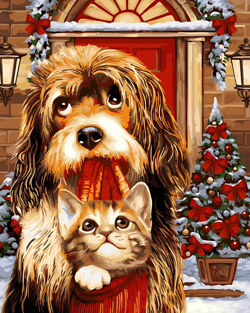 Christmas dog and kitten cross stitch kit for beginners