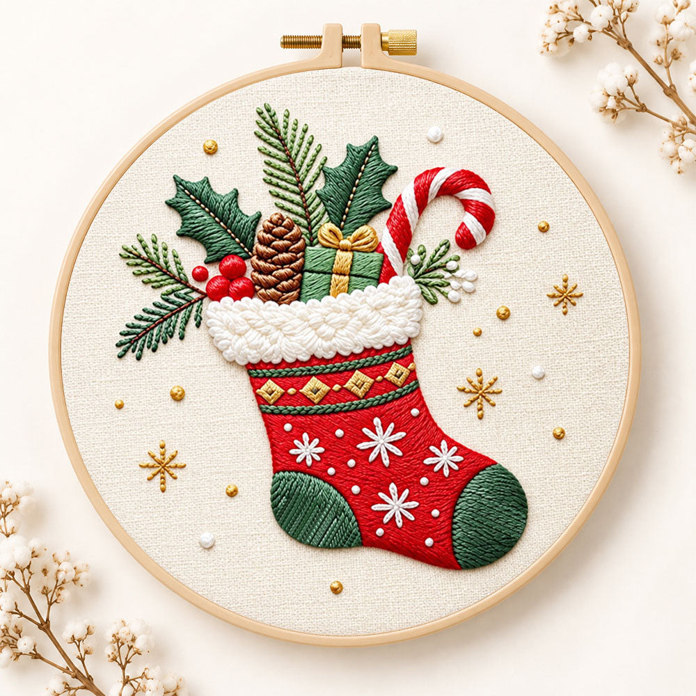 Christmas fireplace stocking embroidery kit