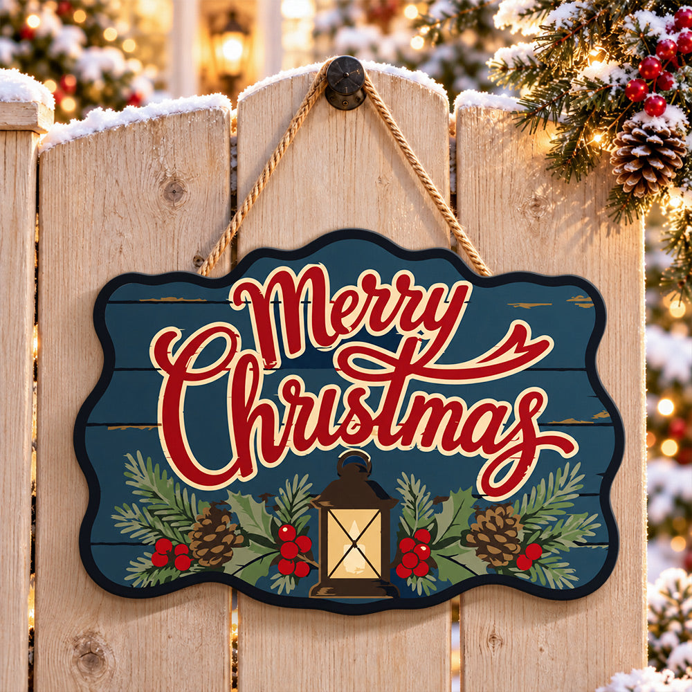 Christmas lantern decor paint by numbers door hanger on a garden gate