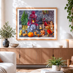 Finished christmas lanterns and candles cross stitch artwork displayed