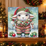 Finished christmas little lamb pearl diamond painting artwork displayed as holiday home decor