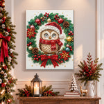 Finished christmas owl within wreath pearl diamond painting artwork displayed as holiday home decor