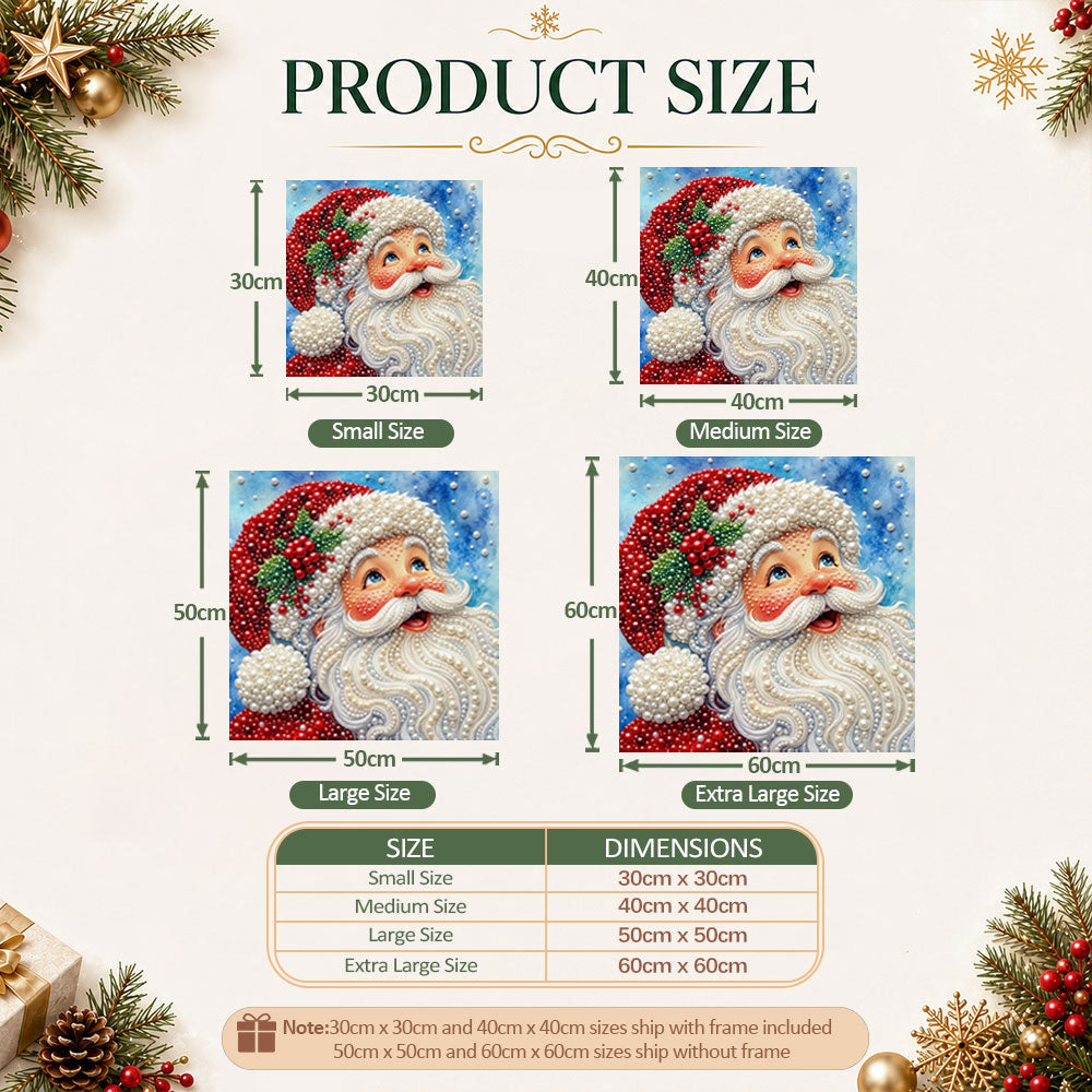 Christmas pearl diamond painting size guide with multiple square size options
