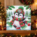 Finished christmas penguin ice‑skating pearl diamond painting artwork displayed as holiday home decor