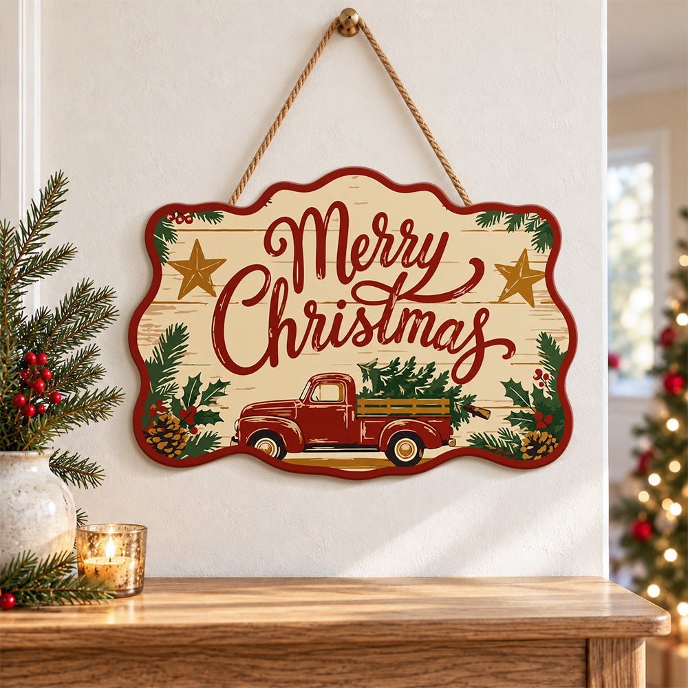 Christmas red truck paint by numbers door hanger as indoor wall decor