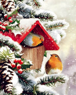 Christmas robins and birdhouse cross stitch kit for beginners
