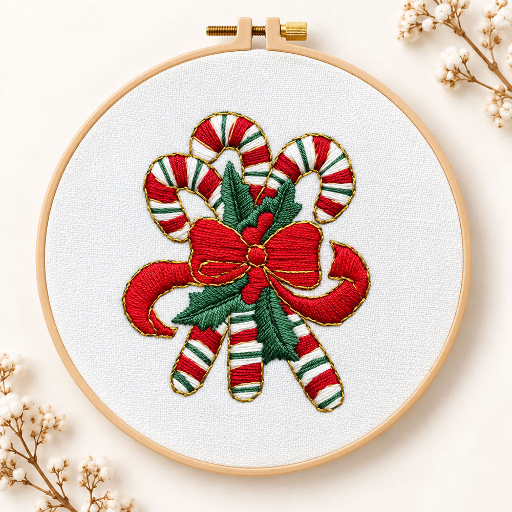 Christmas striped candy cane embroidery kit