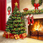 Christmas tree and stockings by the fireplace cross stitch kit for beginners