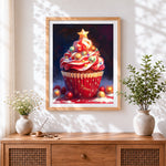 Finished christmas tree cupcake cross stitch artwork displayed