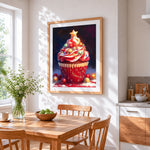 Christmas tree cupcake cross stitch artwork displayed on wall as home decor