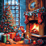 Christmas tree, fireplace and gifts cross stitch kit for beginners