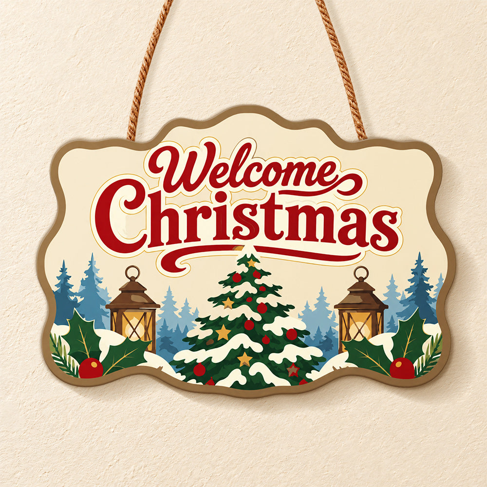 Christmas tree welcome paint by numbers door hanger finished design