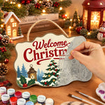 Christmas tree welcome paint by numbers door hanger painting process