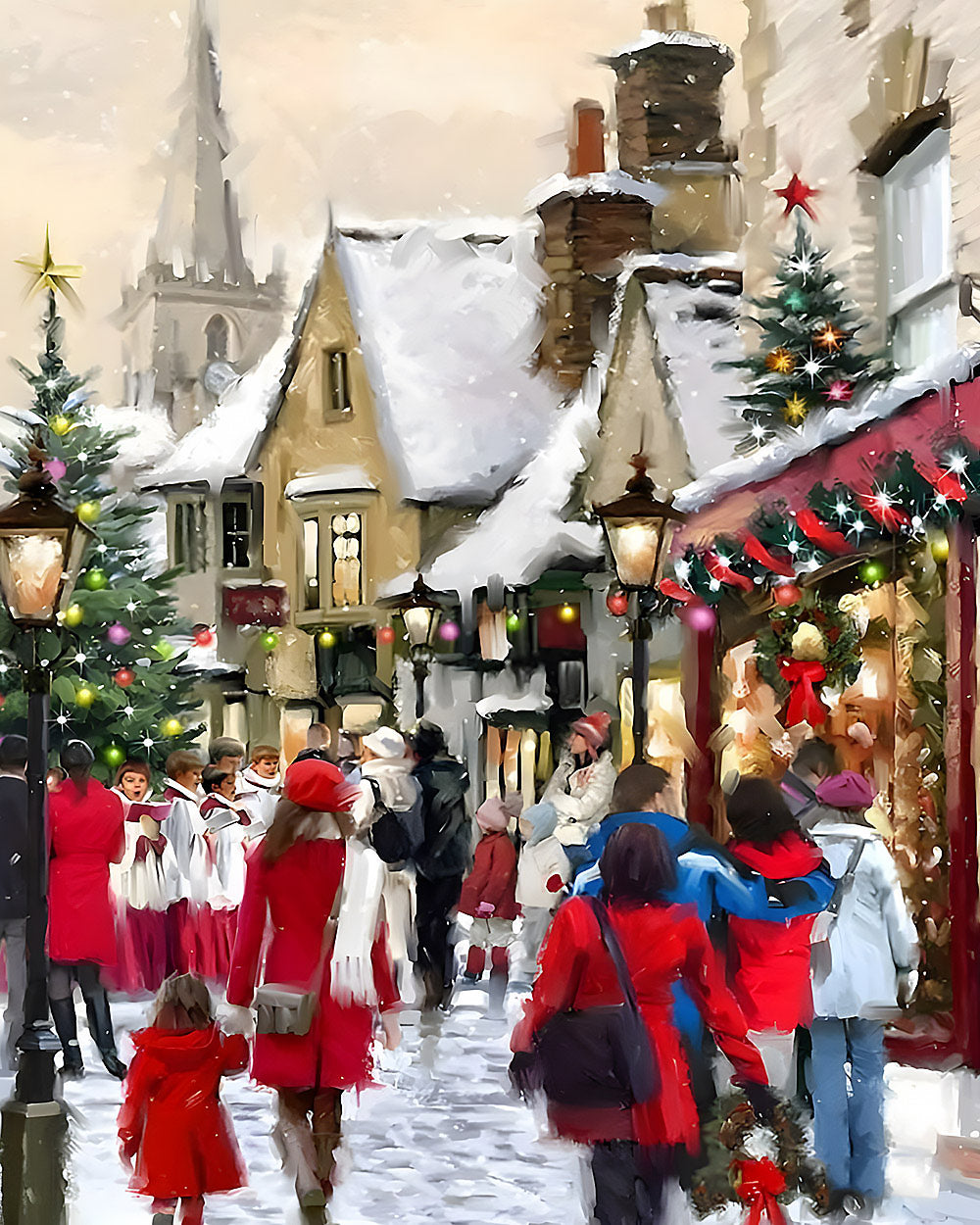 Christmas village street scene cross stitch kit for beginners