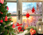Christmas window with red decorations cross stitch kit for beginners