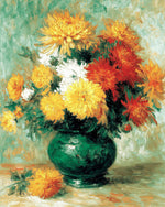 Chrysanthemums in a green vase cross stitch kit for beginners