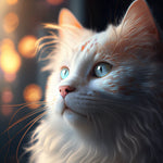Cinematic white cat portrait cross stitch kit for beginners