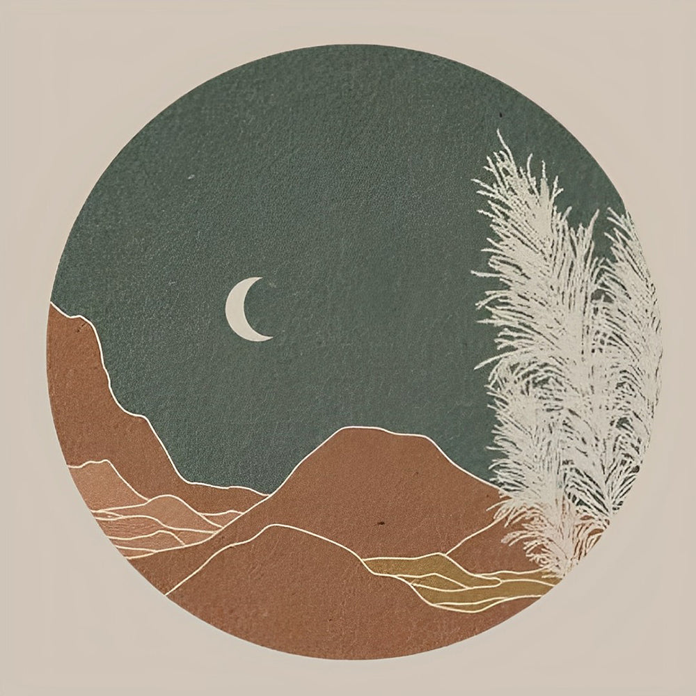 Circular minimalist landscape and moon cross stitch kit for beginners