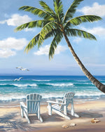Classic beach chairs and palm tree cross stitch kit for beginners