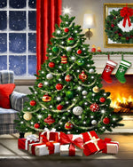 Classic christmas tree and cosy fireplace cross stitch kit for beginners