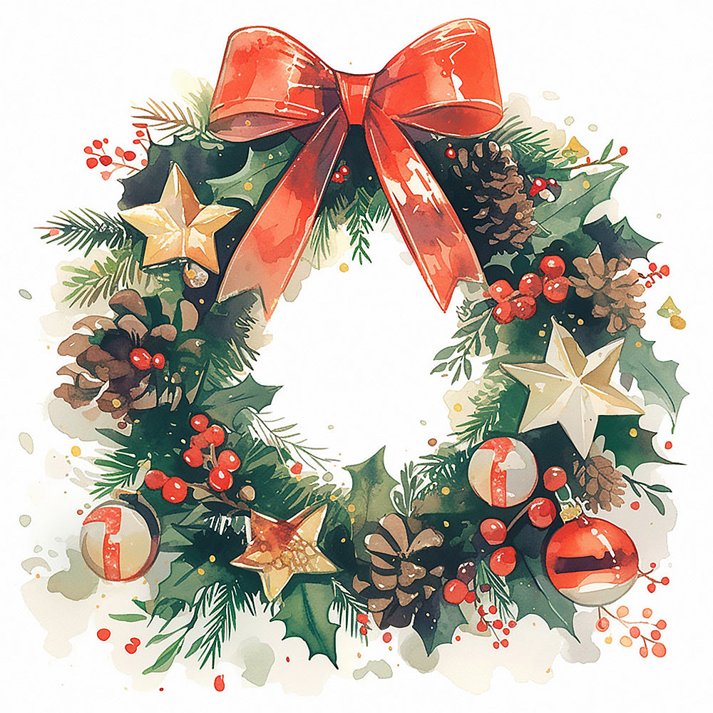 Classic christmas wreath with red bow cross stitch kit for beginners
