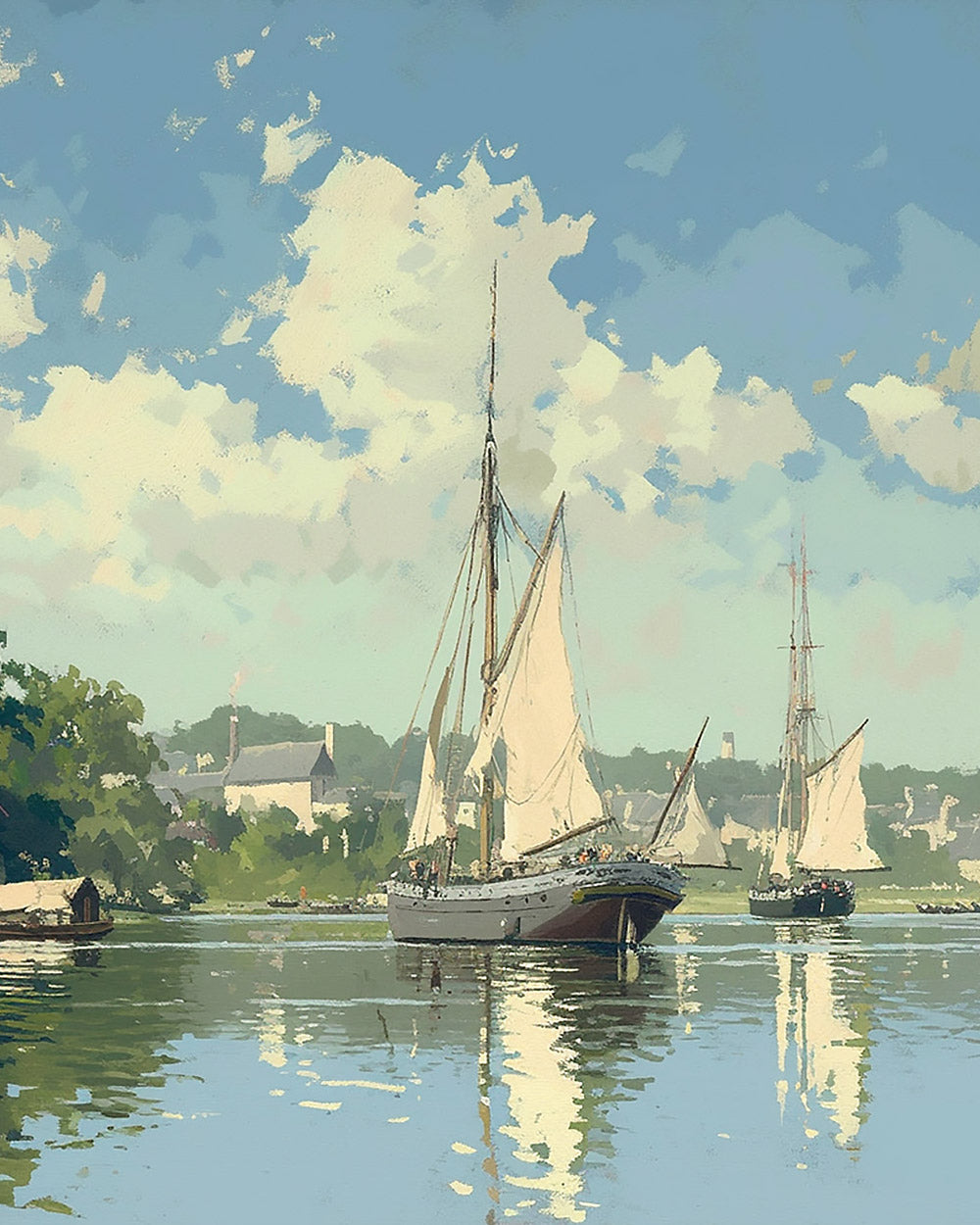 Classic coastal harbour sailing boats cross stitch kit for beginners