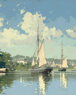 Classic coastal harbour sailing boats cross stitch kit for beginners