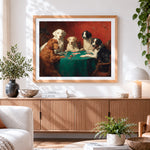 Finished classic dogs playing cards cross stitch artwork displayed