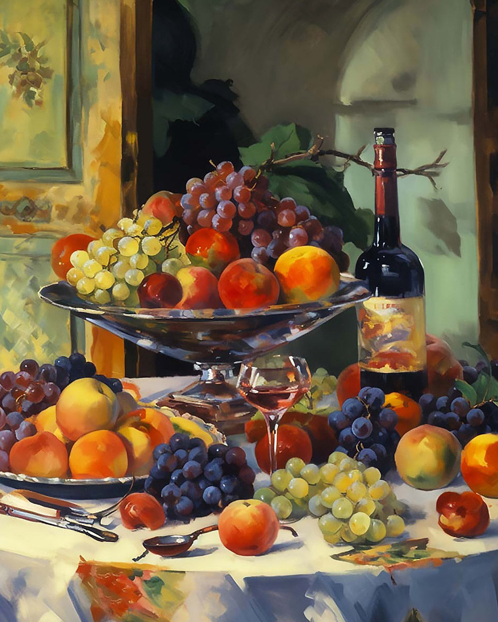 Classic Fruit and Wine Still Life cross stitch kit for beginners