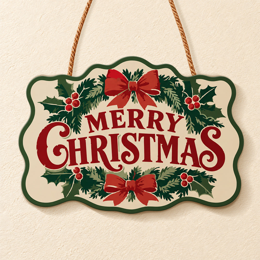 Classic holly and bow paint by numbers door hanger finished design