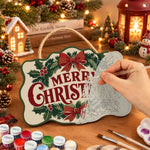 Classic holly and bow paint by numbers door hanger painting process