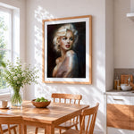 Classic marilyn monroe portrait cross stitch artwork displayed on wall as home decor