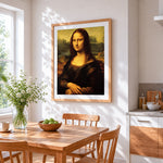 Classic mona lisa cross stitch artwork displayed on wall as home decor