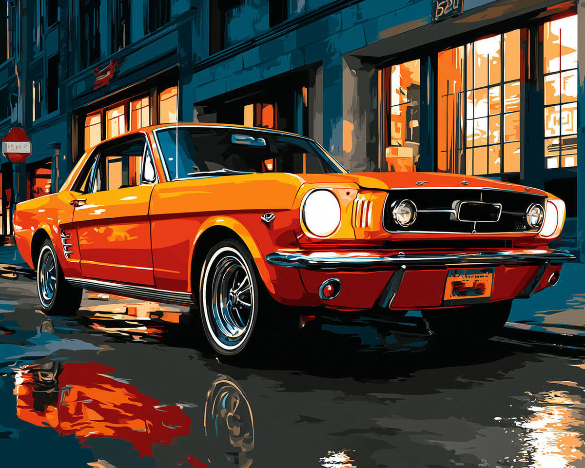 Classic orange car cross stitch kit for beginners