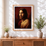 Finished classic portrait of jesus christ paint by numbers artwork displayed as home decor