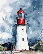 Classic red and white lighthouse paint by numbers kit for beginners