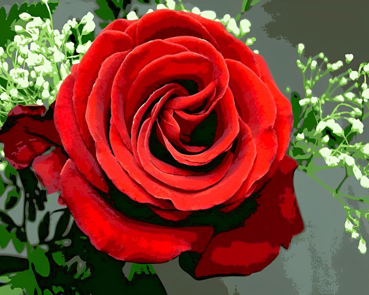 Classic red rose and gypsophila cross stitch kit for beginners