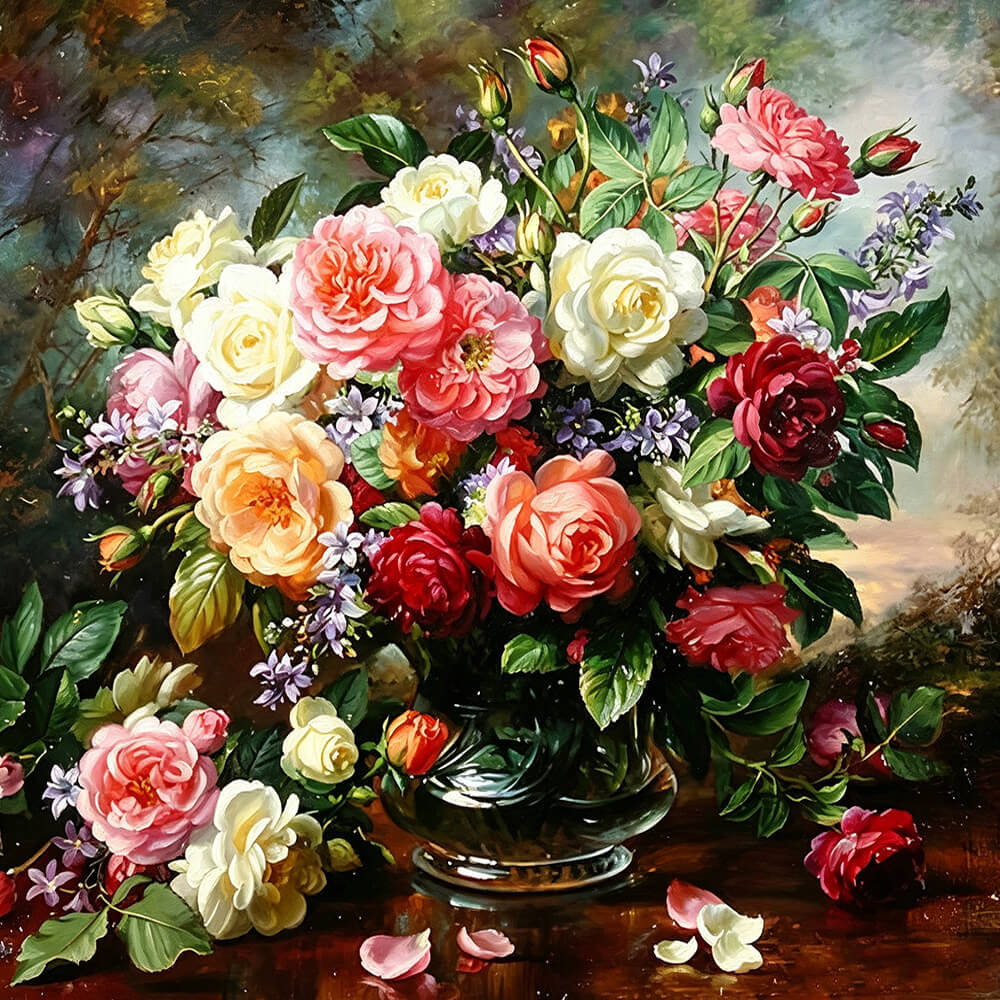 Classic rose still life cross stitch kit for beginners
